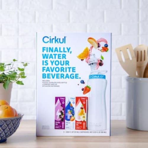 Cirkul® Starter Kit with White Stainless Steel Bottle and 3 Flavor Cartridges Perspective: top