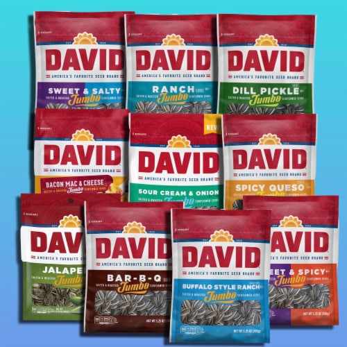 David Sunflower Seeds Variety Pack, Curated Flavors Include BBQ, Dill Pickle, Ranch, Bacon Ma Perspective: top