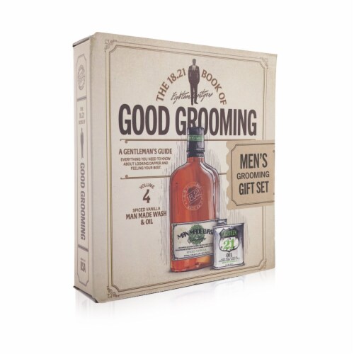 18.21 Man Made Book of Good Grooming Gift Set Volume 4: Spiced Vanilla (Wash 532ml + Oil 60ml Perspective: top