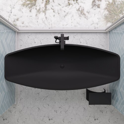 ALFI brand HammockTub1-BM Black Matte 79  Acrylic Suspended Wall Mounted Hammock Bathtub Perspective: top