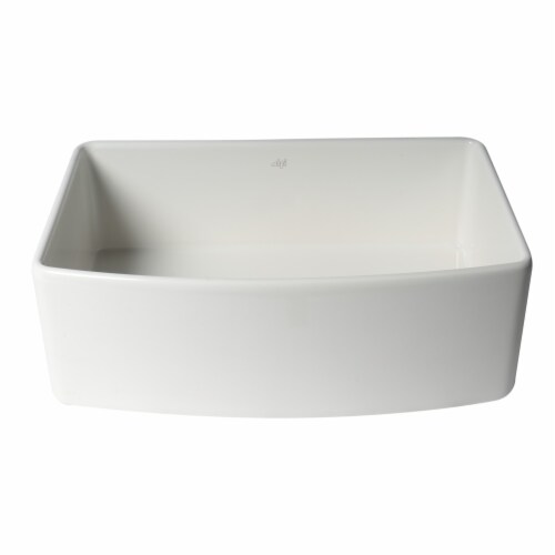 ALFI Brand ABFC3020-W White  Curved Apron 30  x 20  Single Bowl Fireclay Farm Sink with Grid Perspective: top