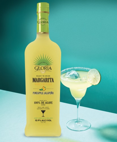 Rancho La Gloria Pineapple & Jalapeno Margarita Ready to Drink Cocktail Single Bottle Perspective: top