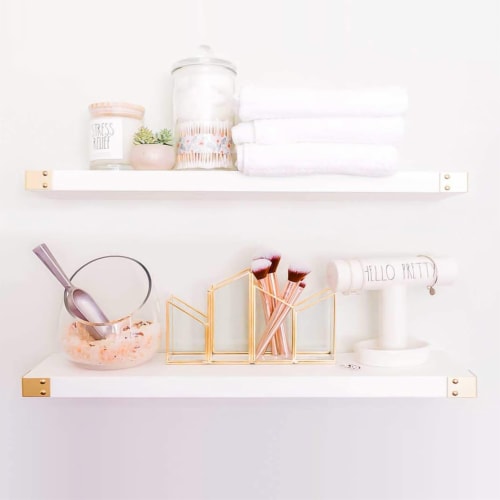 Willow & Grace Noelle 36 Inch Floating Wood Wall Mount Shelves, White, Set of 2 Perspective: top