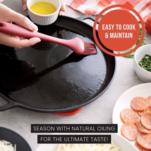 Chef Pomodoro Cast Iron Pizza Pan, 12 Inch Pre-Seasoned Skillet, with Handles, Baking Pan Perspective: top