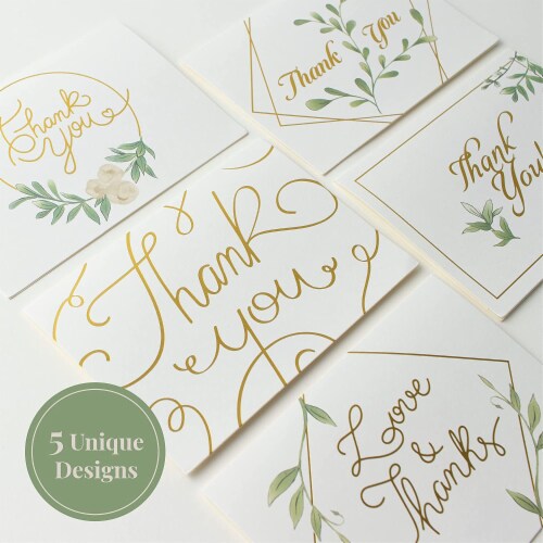 Rileys & Co Thank You Wedding Cards, Gold Foil with Stickers & Envelopes, 50 Pieces Perspective: top