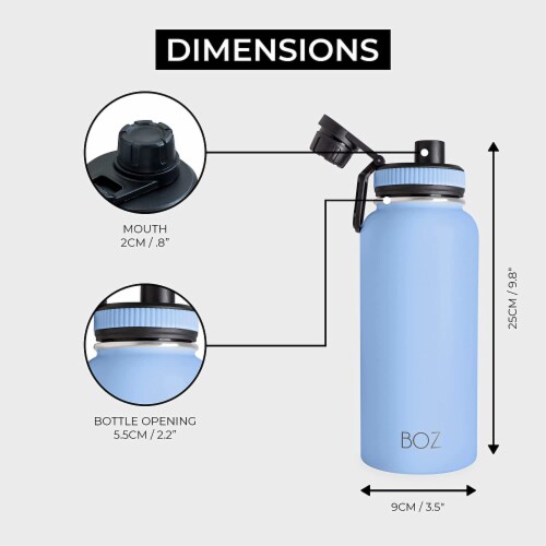 BOZ Stainless Steel Water Bottle XL (1 L / 32oz) Wide Mouth (Light Blue) Perspective: top