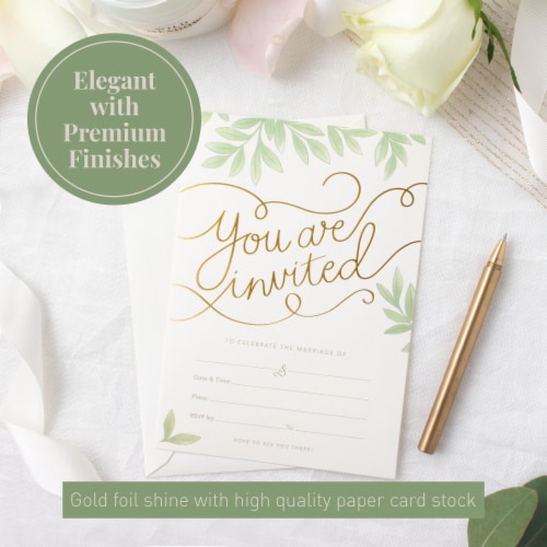 Rileys & Co 50 Pack Wedding Invitation Cards with Envelopes and Stickers, Gold Foil 5x7" Perspective: top