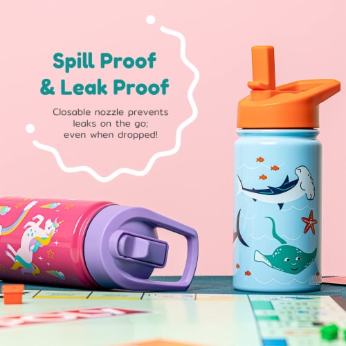 BOZ Kids Insulated Water Bottle with Straw Lid, Stainless Steel Double Wall-Space Perspective: top