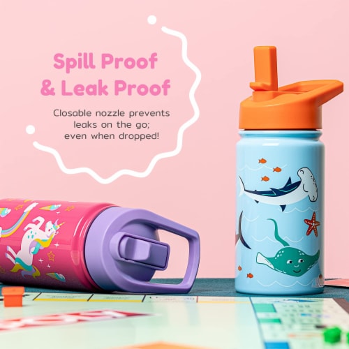 BOZ Kids Insulated Water Bottle with Straw Lid, Stainless Steel Double Wall Water Cup-Unicorn Perspective: top