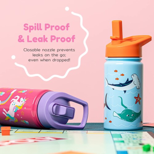 BOZ Kids Insulated Water Bottle with Straw Lid, Stainless Steel Double Wall Water Cup-Unicorn Perspective: top