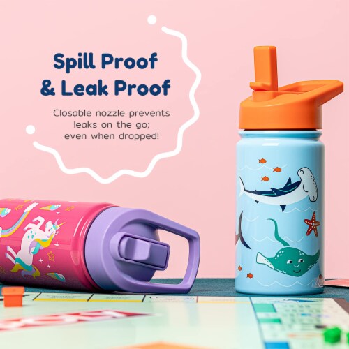 BOZ Kids Insulated Water Bottle with Straw Lid, Stainless Steel Vacuum (Dinosaur) Perspective: top