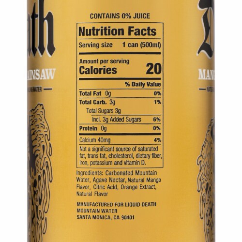 Liquid Death Mango Chainsaw Sparkling Water Perspective: top