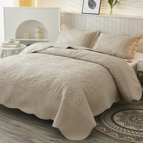 MarCielo 100% Cotton Oversized Bedspread Quilt Set T Perspective: top