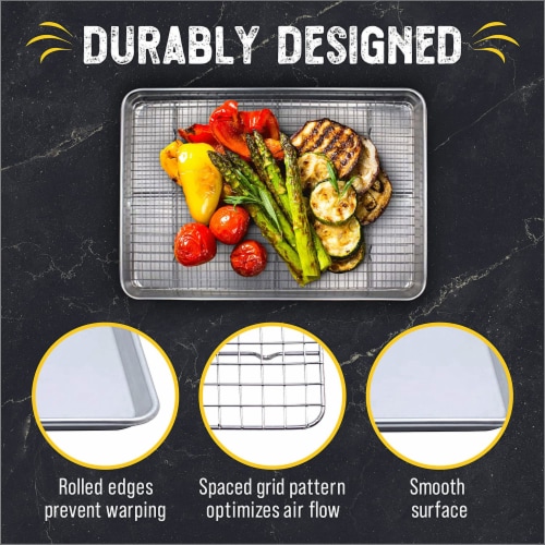 Checkered Chef Stainless Steel Half Sheet 18x13 Inch Baking Pan And 17x12  Inch Cooling Rack Kitchen Cookware Set, Oven And Dishwasher Safe : Target