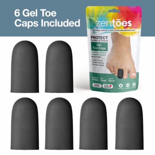 ZenToes 6 Pack Gel Toe Caps - Cushions and Protects Big Toes from Rubbing - (Small, Black) Perspective: top