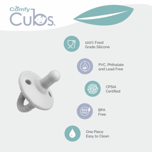 Pacifier 4 Pack by Comfy Cubs, Grey, Flat Perspective: top