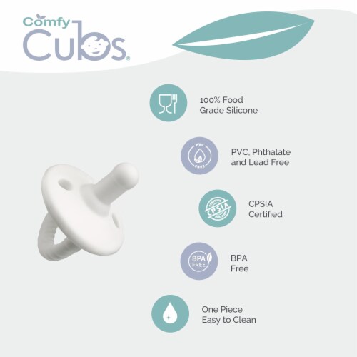 Pacifier 4 Pack by Comfy Cubs, White, Flat Perspective: top