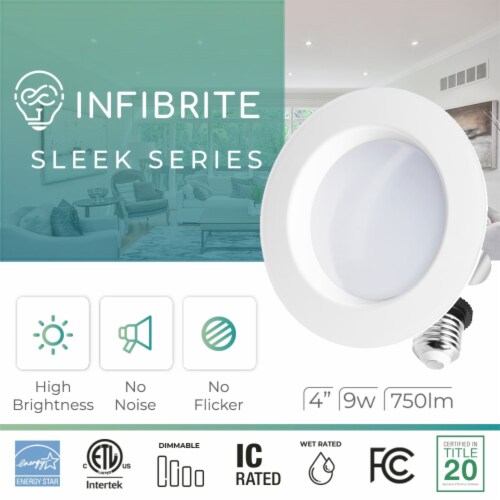 4 In. Retrofit 6000K Clear White LED Recessed Light Kit 9W 750LM Dimmable Wet Rated 6000K Clear White Gerbes Super Markets
