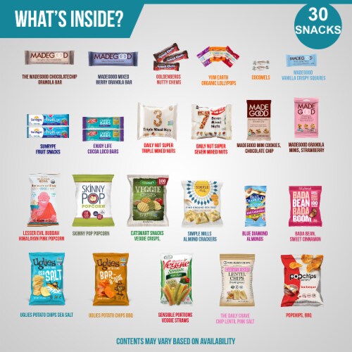 AWESOME GLUTEN FREE GIFT BASKETS FOR MEN. WOMEN | FOOD GIFTS FOR ALL OCCASIONS 30 COUNT Perspective: top