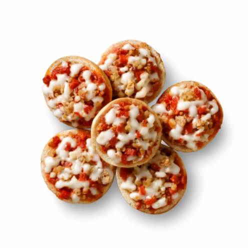 One Bite 3 Meat Mini Pizza Bagels Perspective: top