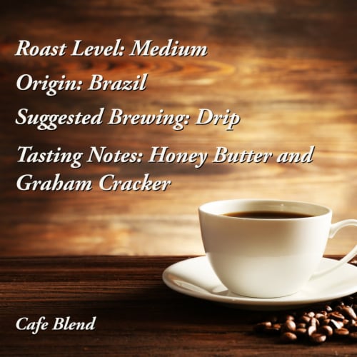 Cafe Blend, Whole Bean, Medium Roast, Brazil, Specialty Coffee, 12 oz Perspective: top