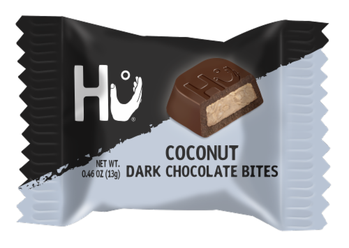 Hu® Creamy Coconut Dark Chocolate Bites Candy Bag Perspective: top