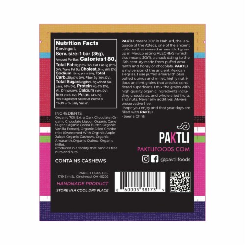 Dark Chocolate with Dried Cranberries and Cashews - 8 Packs | 1.27 Oz each Perspective: top