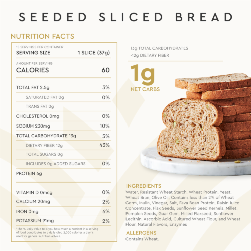 Hero Bread™ 1g Net Carb Seeded Sandwich Bread Delicious Keto Friendly Wheat Bread Perspective: top