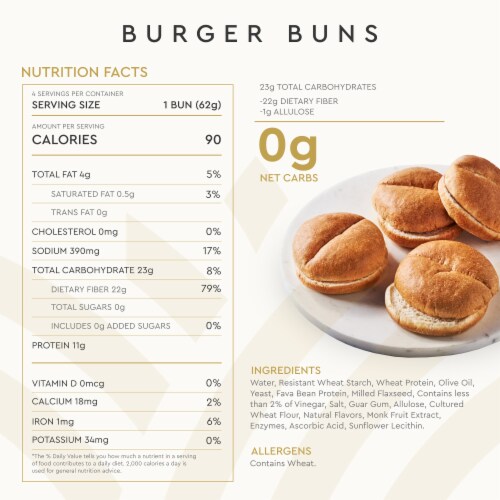 Hero Bread™ 0g Net Carb Hamburger Buns Delicious Keto Friendly Burger Buns Perspective: top