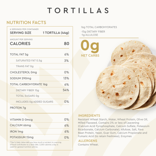 Hero Bread™ 0g Net Carb Flour Tortillas 8 Keto Friendly Tortilla Wraps Perspective: top