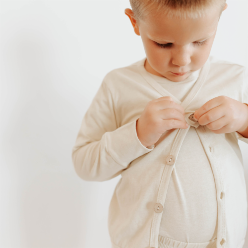 Organic Neutral Cardigan in Natural Undyed Cotton - 12-18M / Natural Perspective: top