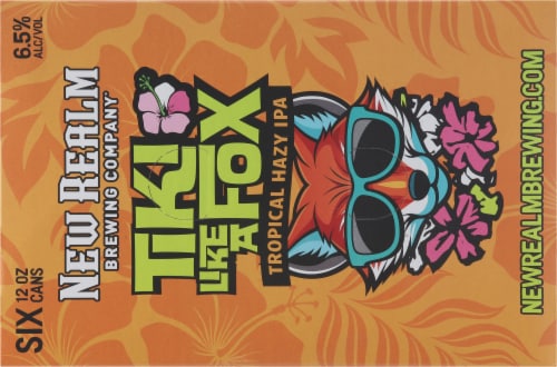 New Realm Brewing Company® Tiki Like a Fox Tropical Hazy IPA Beer Cans Perspective: top