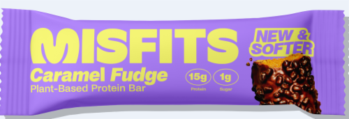 Misfits Caramel Fudge Plant-Based Protein Bar Perspective: top