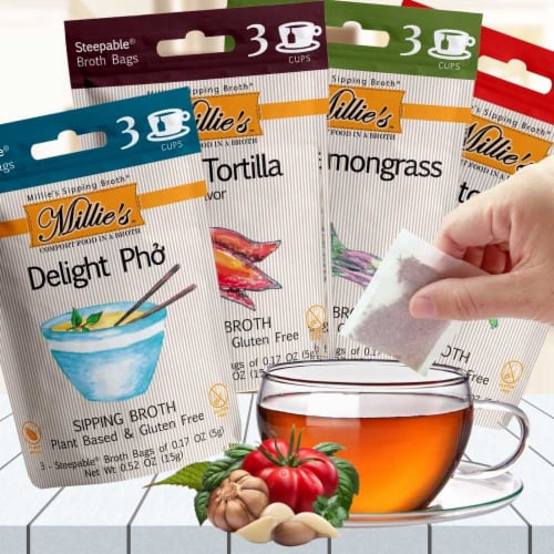 Millie's Sipping Broth 4 Flavor Assortment - 12 Count Perspective: top