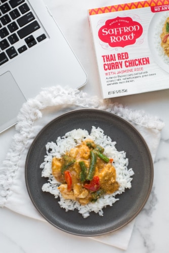Saffron Road Thai Red Curry Chicken with Jasmine Rice Gluten-Free Frozen Meal Perspective: top