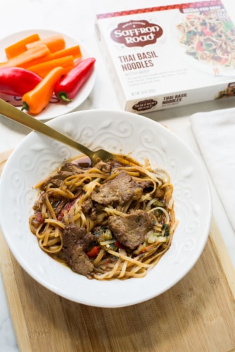 Saffron Road Thai Basil Noodles with Beef Gluten-Free Frozen Meal Perspective: top