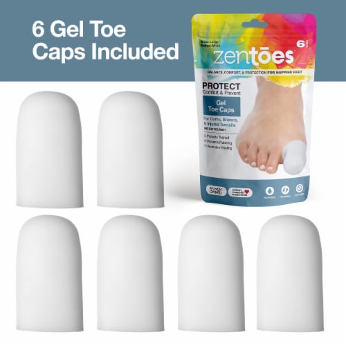 ZenToes 6 Pack Gel Toe Caps - Cushions and Protects Big Toes from Rubbing - (Large, White) Perspective: top
