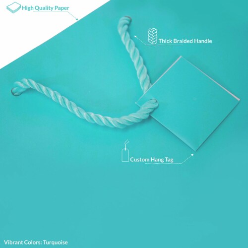 Occasionall Designer Turquoise Paper Gift Wrap Bags with Handles Solid Colors 12Pcs 7.5x3.5x9 Perspective: top