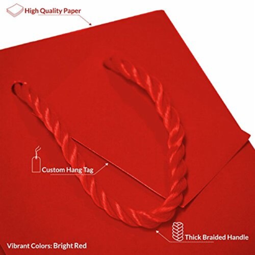 Occasionall Designer Red Paper Gift Wrap Bags with Handles Solid Colors Bulk 12Pack 7.5x3.5x9 Perspective: top