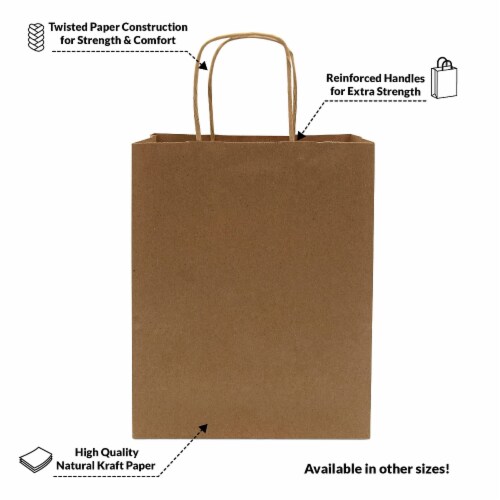 Prime Line Packaging Brown Natural Kraft Paper Shopping Bags with Handles Bulk 100 Pcs 8x4x10 100 Pcs King Soopers