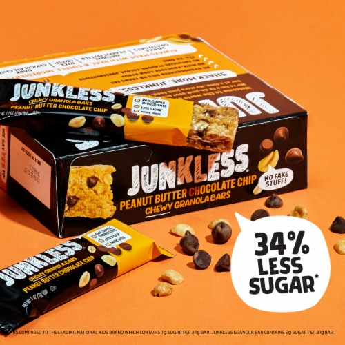 Junkless Peanut Butter Chocolate Chip Chewy Granola Bars Perspective: top
