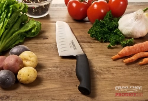 Ergo Chef Prodigy 7" Stamped Santoku w/ TPR Grip Handle Perspective: top
