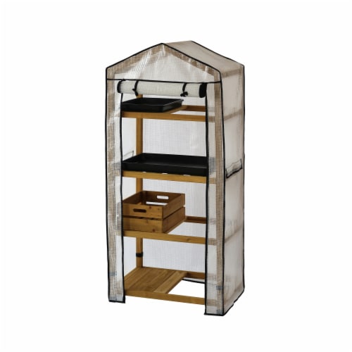 VT Nursery - 4 Tier Wooden Greenhouse FSC 100% Natural (with PE cover) Perspective: top