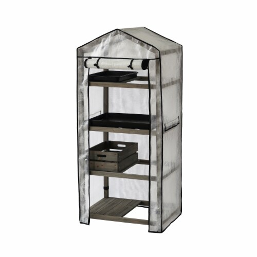 VT Nursery - 4 Tier Wooden Greenhouse FSC 100% Gray Wash (with PE cover) Perspective: top