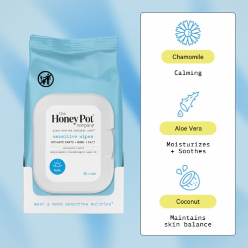 The Honey Pot® Feminine Wipes for Intimate Parts, Body & Face Sensitive Skin Fragrance Free Perspective: top
