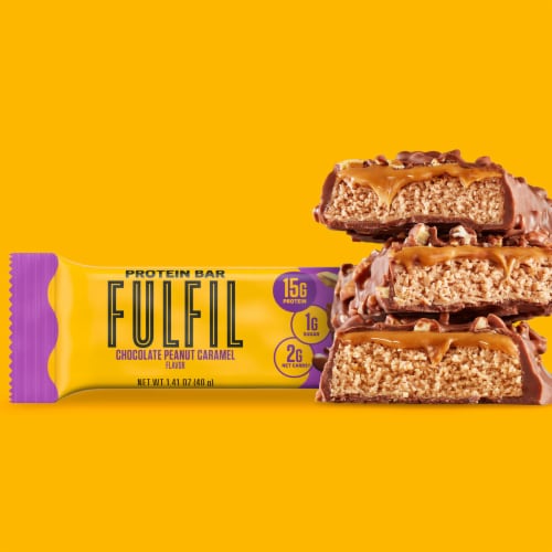 FULFIL Chocolate Peanut Caramel Flavored Protein Bar Perspective: top