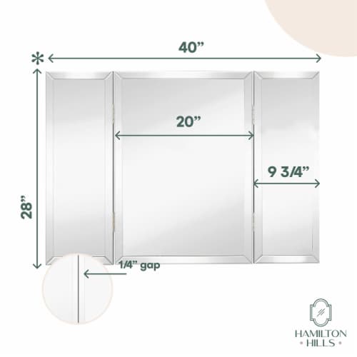 Hamilton Hills 28x40  Silver Trifold Mirror | Full Length Beveled Edges Perspective: top