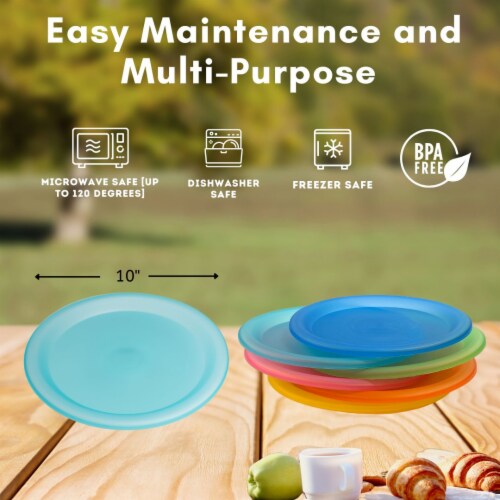 Colorful Plastic Reusable 10 inch Dinner Plates, 4 Pack Perspective: top