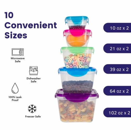 Plastic Jumbo Square Food Storage Container Set - 10 Piece Set, 10