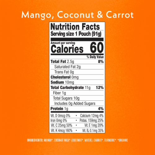 Once Upon a Farm™ Mango Coconut and Carrot with Turmeric Organic Baby Food Pouch Perspective: top
